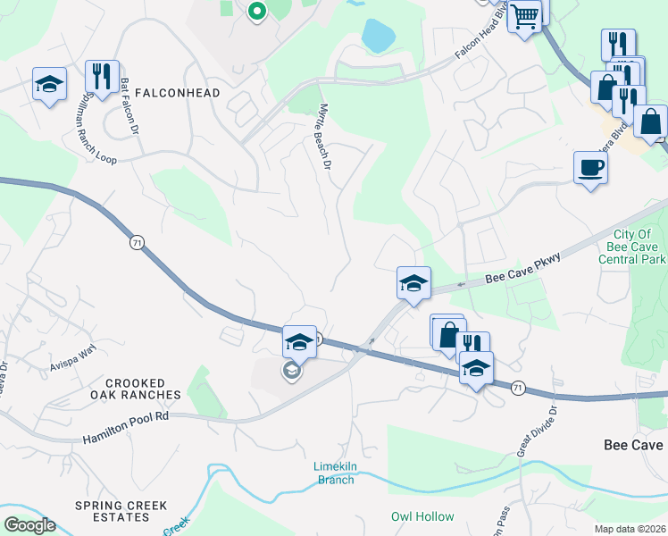 map of restaurants, bars, coffee shops, grocery stores, and more near 14408 Heron Bay Cove in Austin