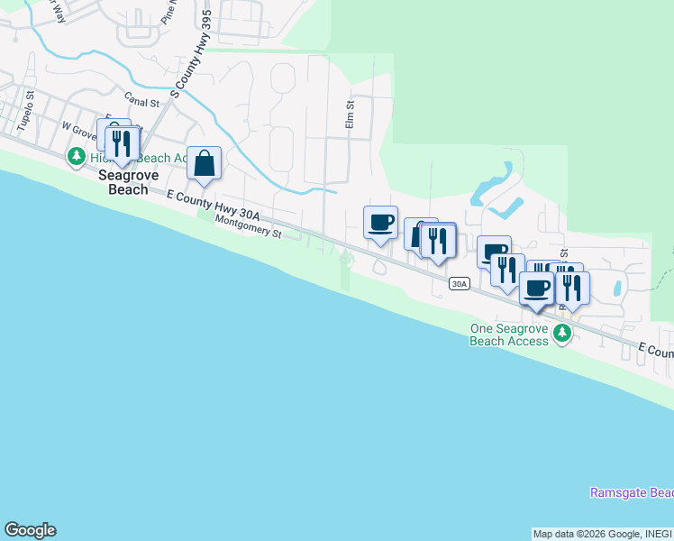 map of restaurants, bars, coffee shops, grocery stores, and more near 199 Sea Walk Circle in Santa Rosa Beach