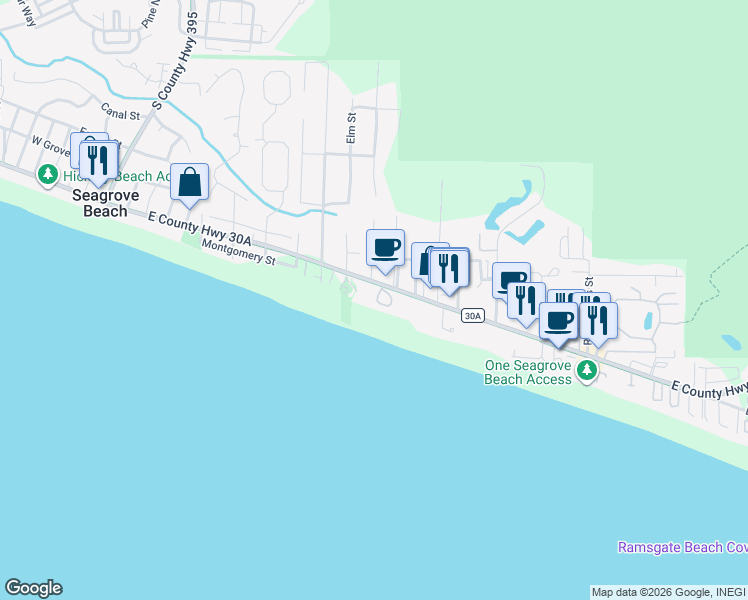 map of restaurants, bars, coffee shops, grocery stores, and more near 30 Jasmine Circle in Santa Rosa Beach