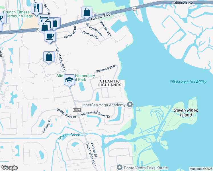 map of restaurants, bars, coffee shops, grocery stores, and more near 13931 Ibis Point Boulevard in Jacksonville