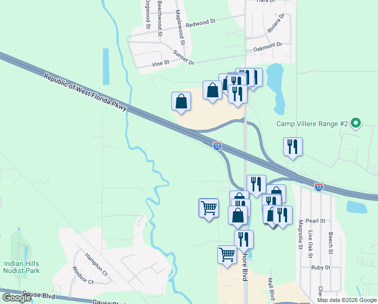 map of restaurants, bars, coffee shops, grocery stores, and more near 126 Holiday Boulevard in Slidell
