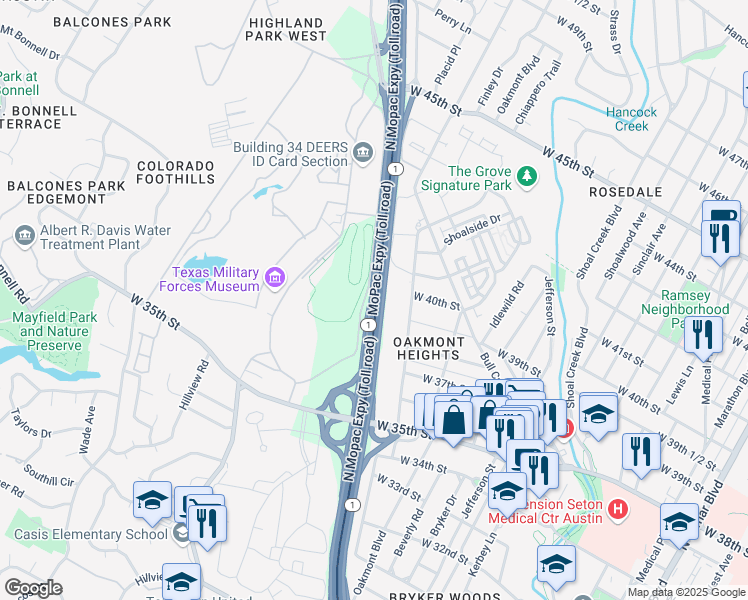 map of restaurants, bars, coffee shops, grocery stores, and more near 4000 Jackson Avenue in Austin