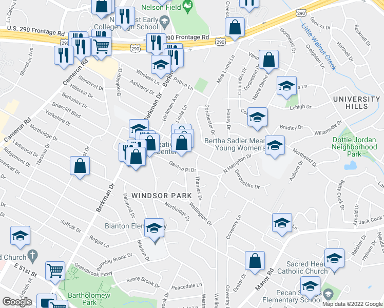 map of restaurants, bars, coffee shops, grocery stores, and more near 2009 Wheless Lane in Austin