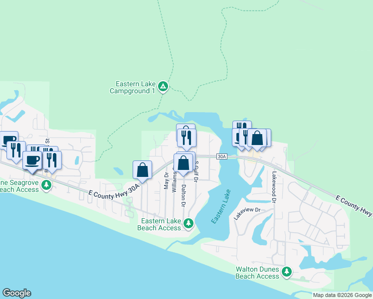 map of restaurants, bars, coffee shops, grocery stores, and more near 4935 East County Highway 30A in Santa Rosa Beach