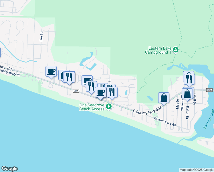 map of restaurants, bars, coffee shops, grocery stores, and more near 20 Sawgrass Lane in Santa Rosa Beach