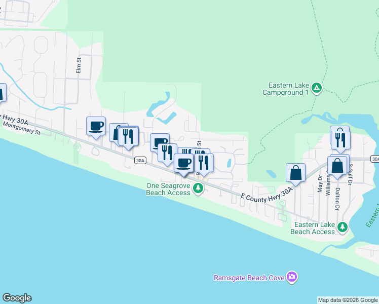 map of restaurants, bars, coffee shops, grocery stores, and more near 20 Sawgrass Lane in Santa Rosa Beach