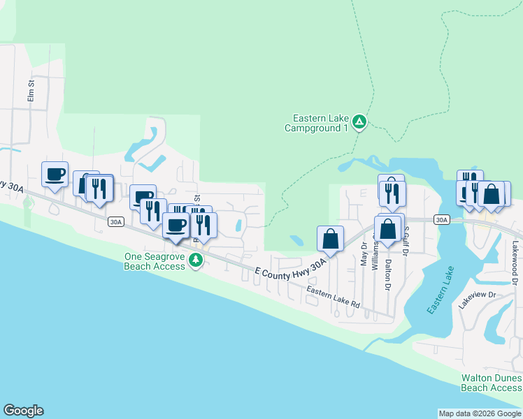 map of restaurants, bars, coffee shops, grocery stores, and more near 62 Dune Rosemary Court in Santa Rosa Beach