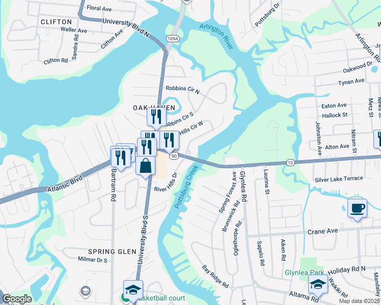 map of restaurants, bars, coffee shops, grocery stores, and more near in Jacksonville
