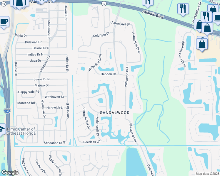 map of restaurants, bars, coffee shops, grocery stores, and more near 11333 Knottingham Trace Court in Jacksonville
