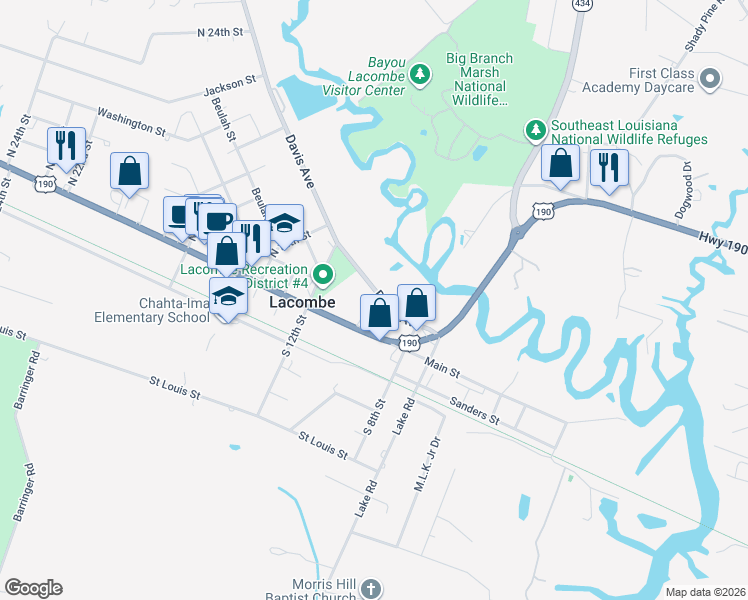 map of restaurants, bars, coffee shops, grocery stores, and more near 61077-61097 Fish Hatchery Road in Lacombe