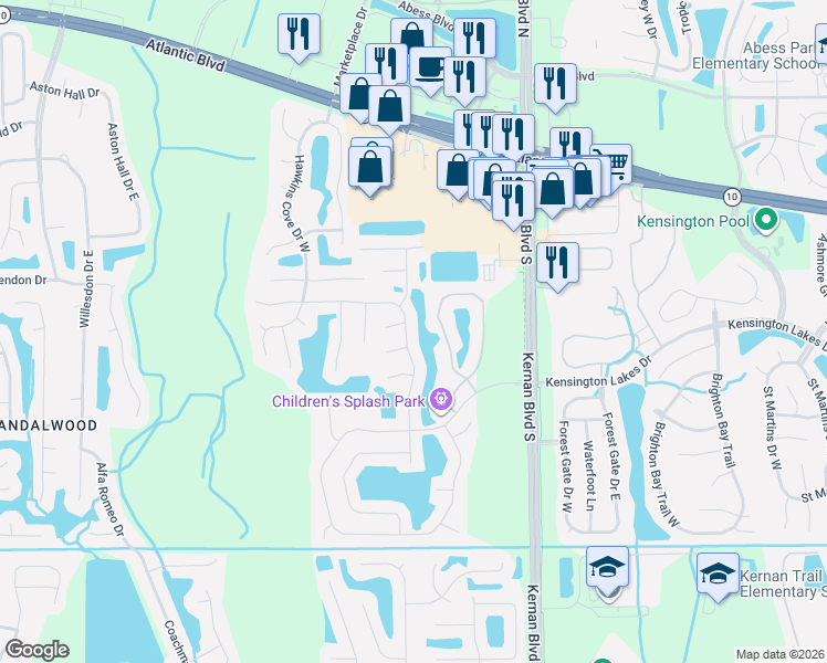 map of restaurants, bars, coffee shops, grocery stores, and more near 12311 Sunchase Drive in Jacksonville