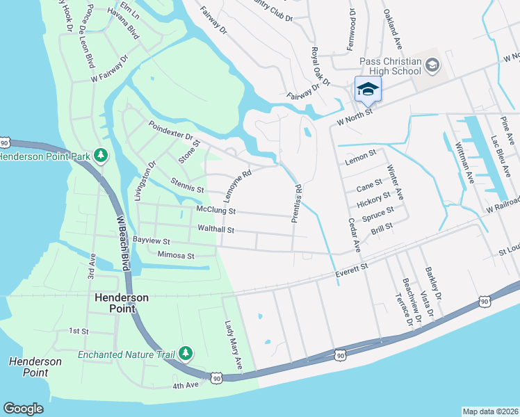 map of restaurants, bars, coffee shops, grocery stores, and more near 420 McClung Street in Pass Christian