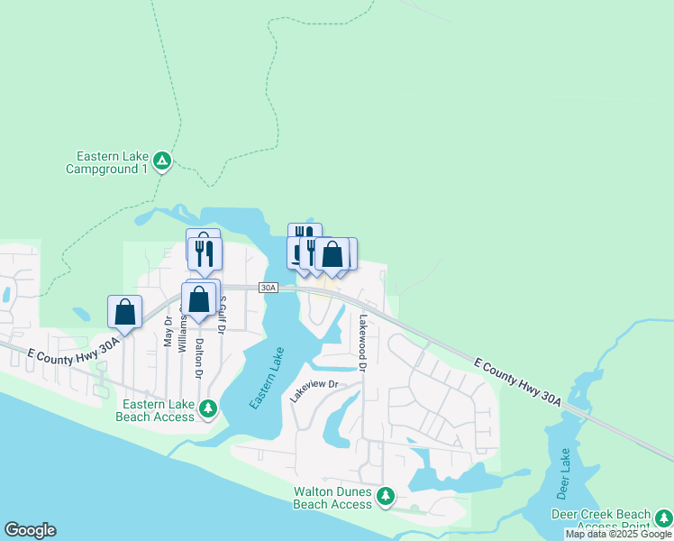 map of restaurants, bars, coffee shops, grocery stores, and more near 5297 East County Highway 30A in Santa Rosa Beach