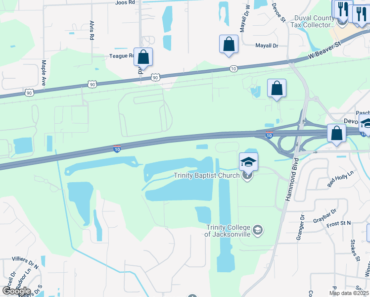 map of restaurants, bars, coffee shops, grocery stores, and more near 800 Hammond Boulevard in Jacksonville