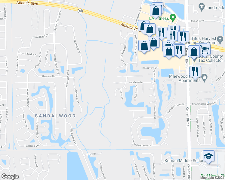map of restaurants, bars, coffee shops, grocery stores, and more near 1888 Hawkins Cove Drive West in Jacksonville