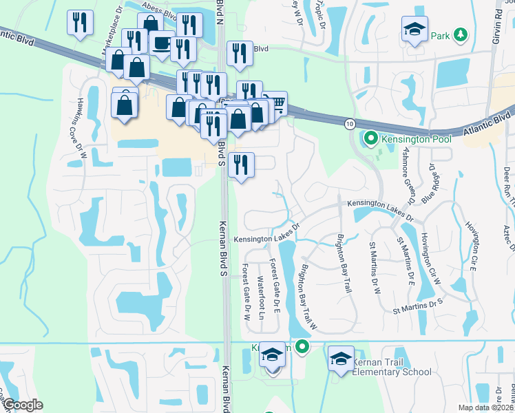 map of restaurants, bars, coffee shops, grocery stores, and more near 12311 Kensington Lakes Drive in Jacksonville