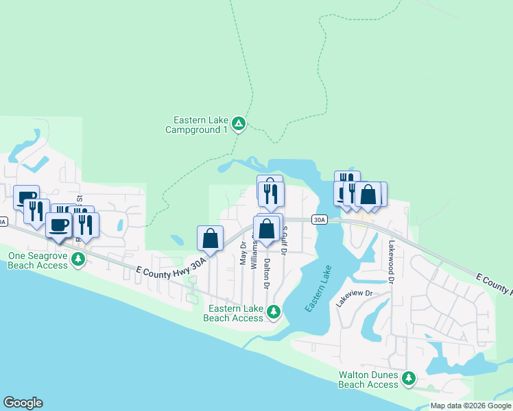map of restaurants, bars, coffee shops, grocery stores, and more near 4935 East County Highway 30A in Santa Rosa Beach