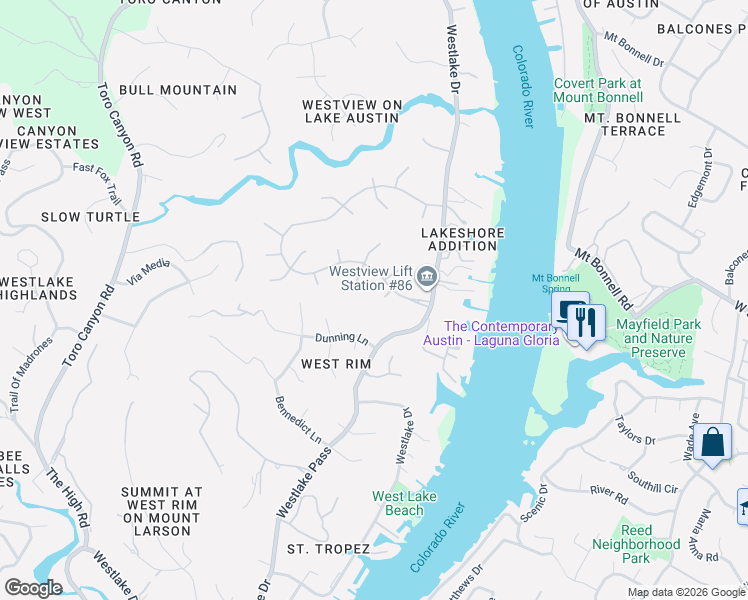 map of restaurants, bars, coffee shops, grocery stores, and more near 2705 Berenson Lane in Austin