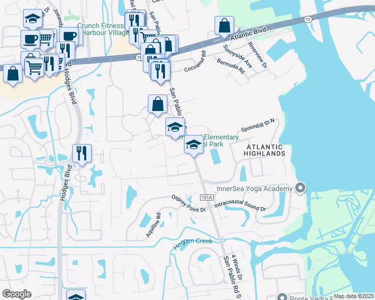 map of restaurants, bars, coffee shops, grocery stores, and more near 13588 Lobo Court in Jacksonville