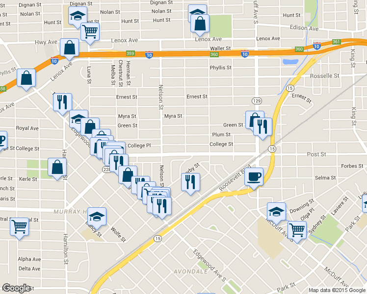 map of restaurants, bars, coffee shops, grocery stores, and more near 3323 Post Street in Jacksonville