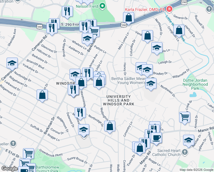 map of restaurants, bars, coffee shops, grocery stores, and more near 2009 Wheless Lane in Austin