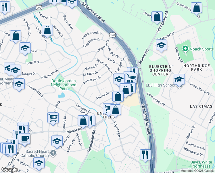 map of restaurants, bars, coffee shops, grocery stores, and more near 6805 Syracuse Cove in Austin