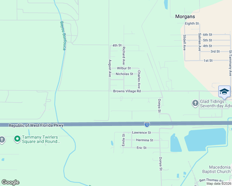 map of restaurants, bars, coffee shops, grocery stores, and more near 36237 Donnis Drive in Slidell