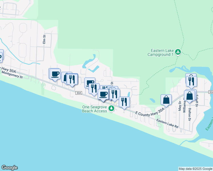 map of restaurants, bars, coffee shops, grocery stores, and more near 20 Sawgrass Lane in Santa Rosa Beach