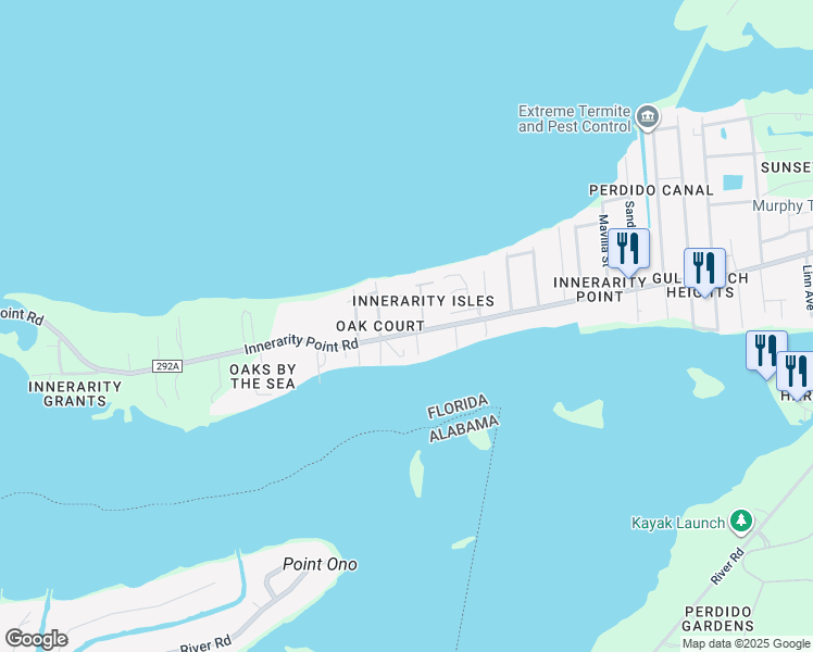 map of restaurants, bars, coffee shops, grocery stores, and more near 14636 Innerarity Point Road in Pensacola