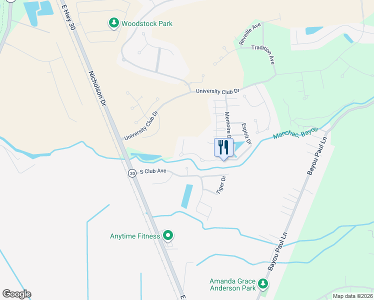 map of restaurants, bars, coffee shops, grocery stores, and more near 3453 Rue D Orleans in Baton Rouge