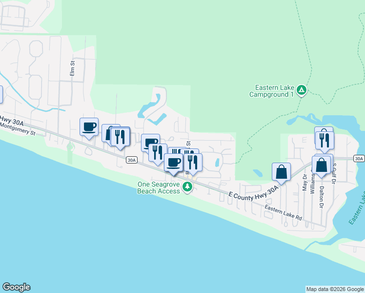 map of restaurants, bars, coffee shops, grocery stores, and more near 20 Sawgrass Lane in Santa Rosa Beach