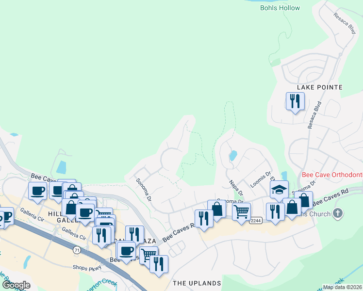 map of restaurants, bars, coffee shops, grocery stores, and more near 3005 Brittany Point Lane in Austin