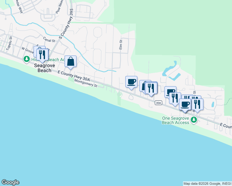 map of restaurants, bars, coffee shops, grocery stores, and more near 199 Sea Walk Circle in Santa Rosa Beach