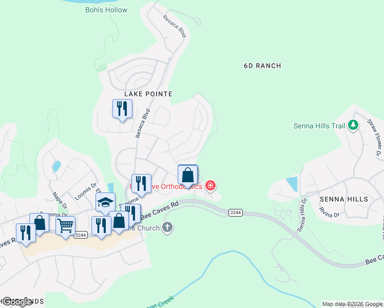 map of restaurants, bars, coffee shops, grocery stores, and more near 2316 Cades Spirit Bend in Austin