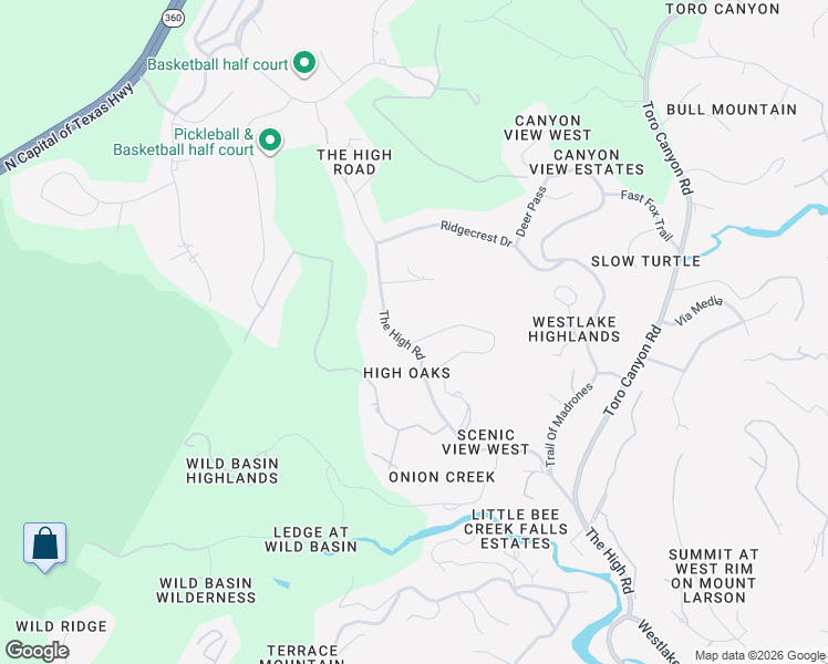 map of restaurants, bars, coffee shops, grocery stores, and more near 1354 The High Road in Austin