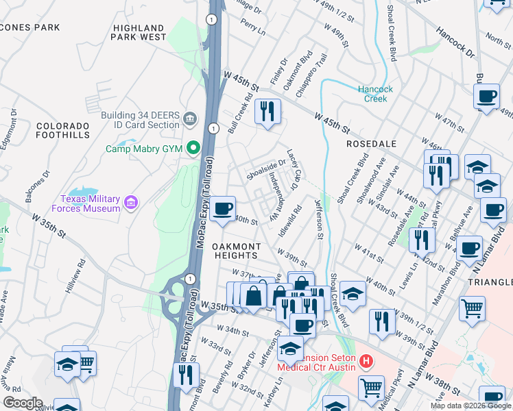 map of restaurants, bars, coffee shops, grocery stores, and more near 4018 Diligence Drive in Austin