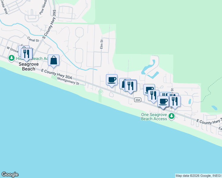 map of restaurants, bars, coffee shops, grocery stores, and more near 30 Jasmine Circle in Santa Rosa Beach