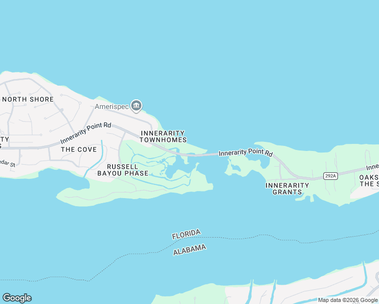 map of restaurants, bars, coffee shops, grocery stores, and more near 16026 Innerarity Point Road in Pensacola