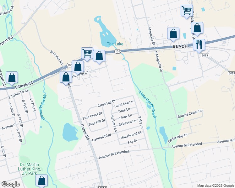 map of restaurants, bars, coffee shops, grocery stores, and more near 1706 Tyler Lane in Conroe