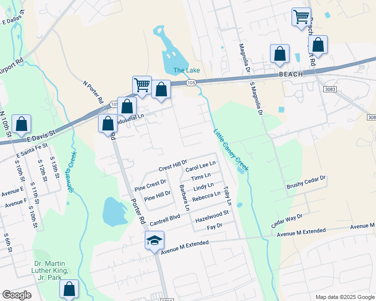 map of restaurants, bars, coffee shops, grocery stores, and more near 1706 Tyler Lane in Conroe