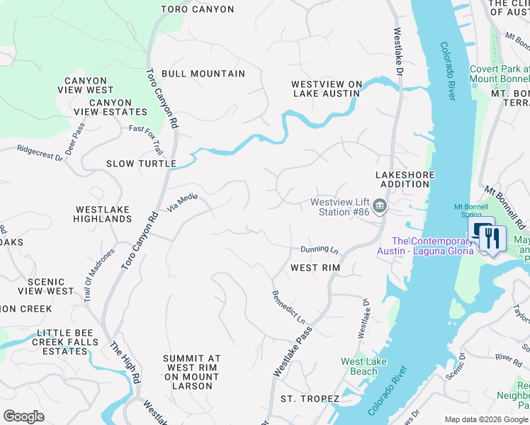 map of restaurants, bars, coffee shops, grocery stores, and more near 3001 Pescadero Cove in Austin