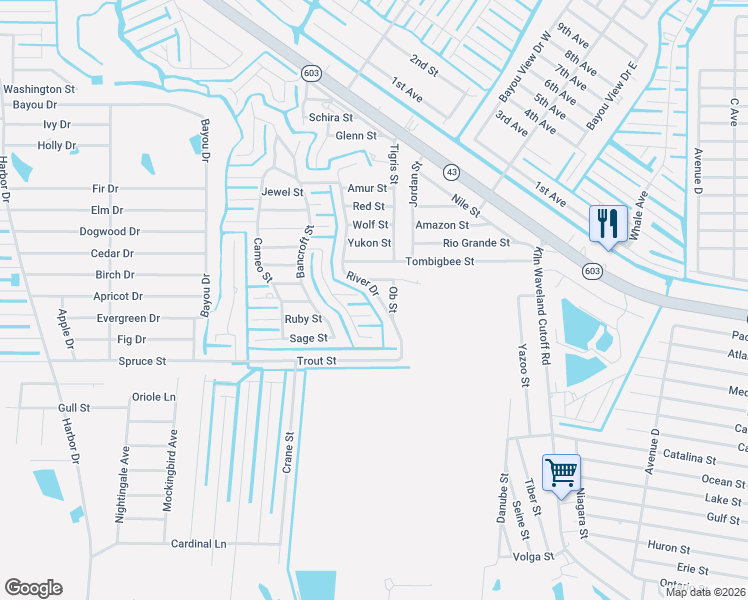 map of restaurants, bars, coffee shops, grocery stores, and more near 5019-5099 Ganges Street in Bay Saint Louis
