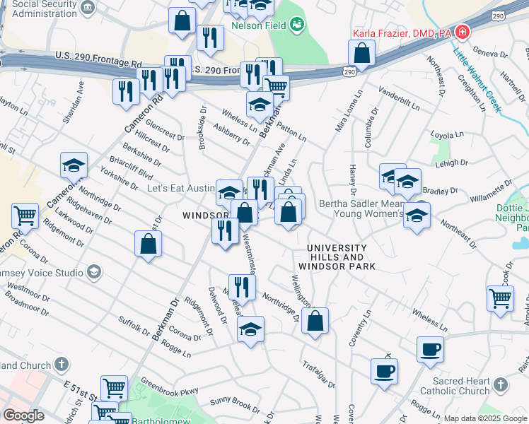 map of restaurants, bars, coffee shops, grocery stores, and more near 1717 1/2 Wheless Lane in Austin