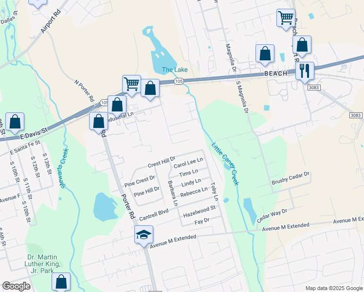 map of restaurants, bars, coffee shops, grocery stores, and more near 1706 Tyler Lane in Conroe
