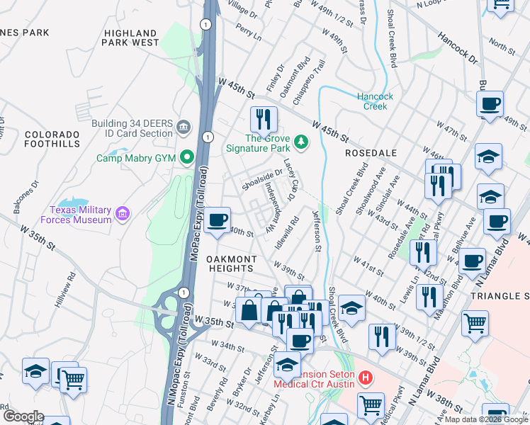map of restaurants, bars, coffee shops, grocery stores, and more near 4003 Emory Peak Pass in Austin