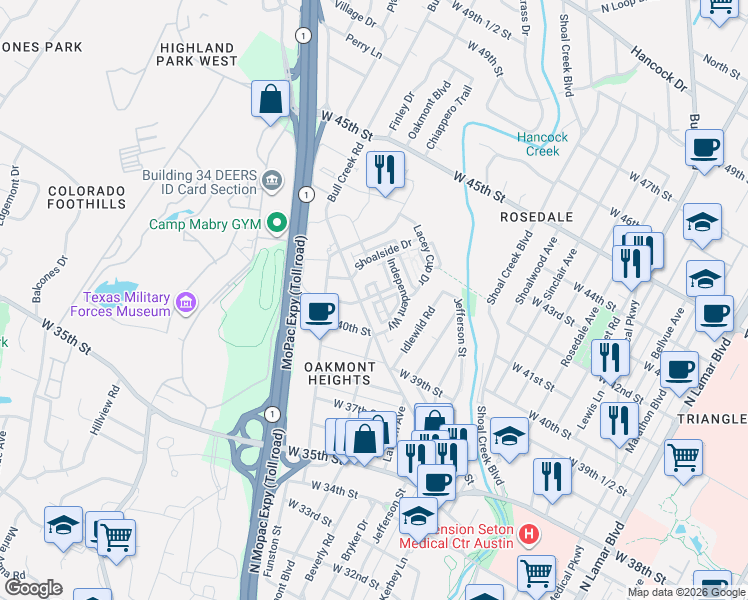 map of restaurants, bars, coffee shops, grocery stores, and more near 3902 Emory Peak Pass in Austin