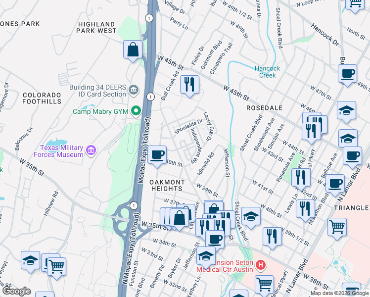 map of restaurants, bars, coffee shops, grocery stores, and more near 3904 Emory Peak Pass in Austin