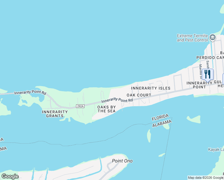 map of restaurants, bars, coffee shops, grocery stores, and more near 14750 Innerarity Point Road in Pensacola