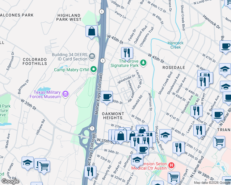map of restaurants, bars, coffee shops, grocery stores, and more near 4000 Montage Pass in Austin