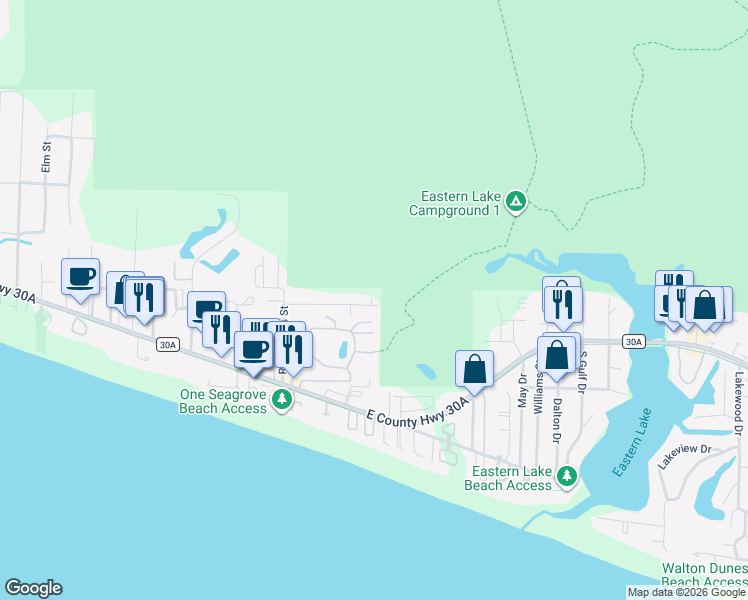 map of restaurants, bars, coffee shops, grocery stores, and more near 229 Lee Place in Santa Rosa Beach
